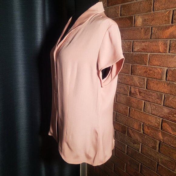 Jones New York Silk Blouse Warm Pink Cap Sleeve with Pintuck Accents - Size 14 - Picture 5 of 11